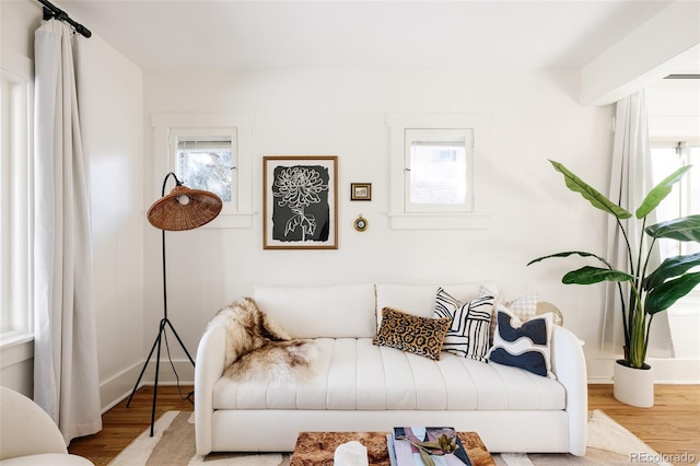 living room with light hardwood / wood-style floors