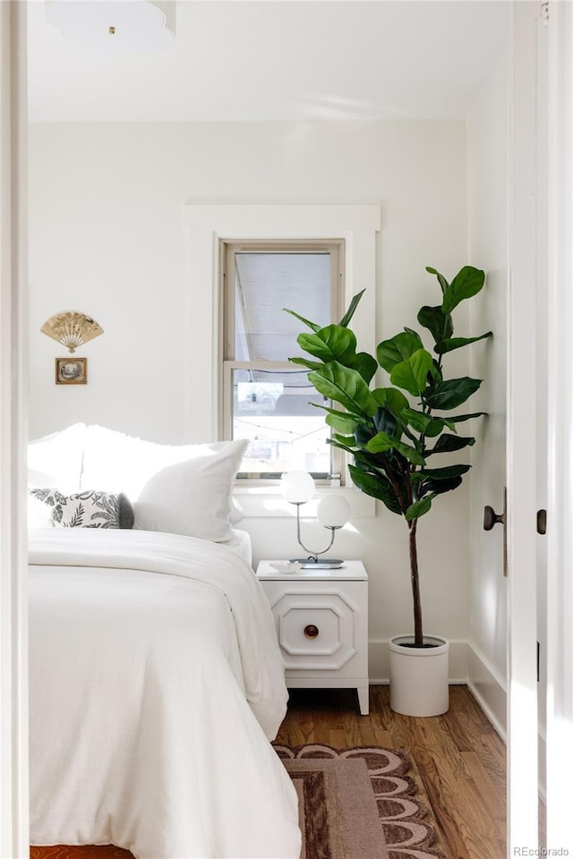 bedroom with hardwood / wood-style flooring