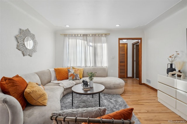 living room with light hardwood / wood-style flooring