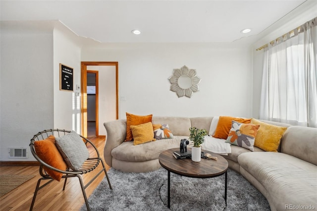 living room with hardwood / wood-style flooring