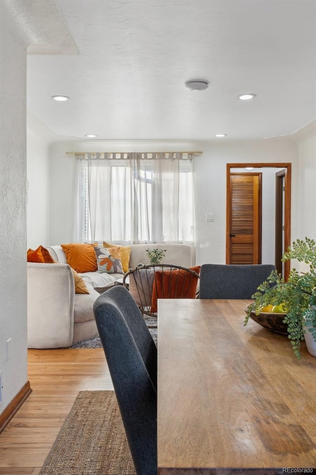 dining space featuring light hardwood / wood-style floors