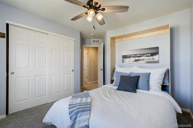 6880 Backcountry Loop, Colorado Springs, CO 80927 - carpeted bedroom featuring baseboards, a closet, and a ceiling fan