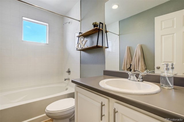6880 Backcountry Loop, Colorado Springs, CO 80927 - bathroom featuring toilet, vanity, shower / tub combination, and a textured wall