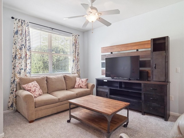 3662 S Perth Cir Unit 104, Aurora, CO 80013 - living room featuring ceiling fan and carpet flooring