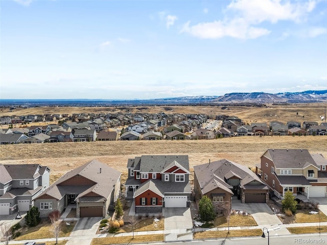 aerial view featuring a residential view and a mountain view