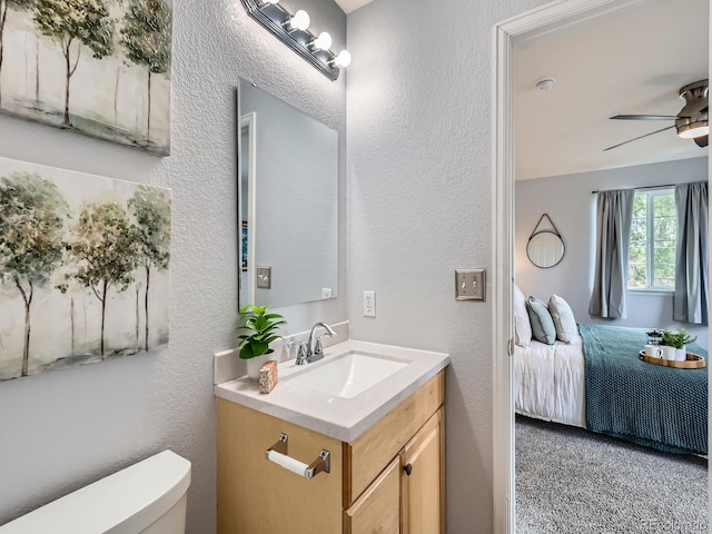 6065 Wadsworth Blvd Unit A, Arvada, CO 80003 - ensuite bathroom featuring vanity, a ceiling fan, toilet, and a textured wall