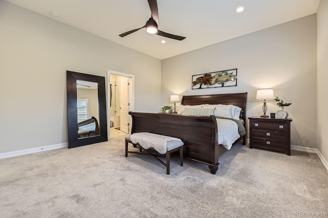 5668 Shadescale Way, Castle Rock, CO 80104 - bedroom featuring carpet, ceiling fan, recessed lighting, and connected bathroom