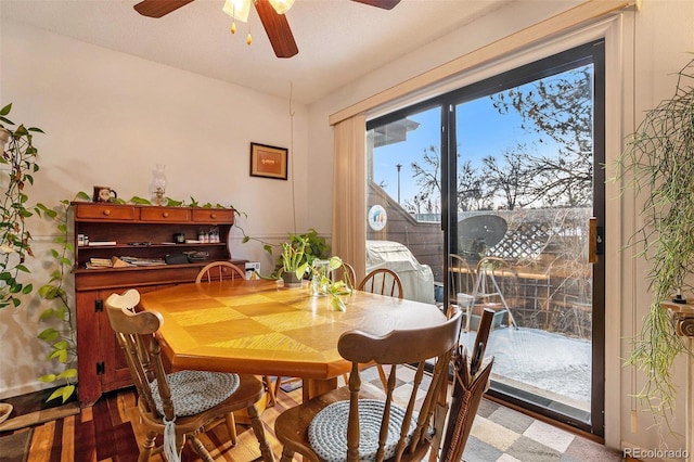 dining room with ceiling fan
