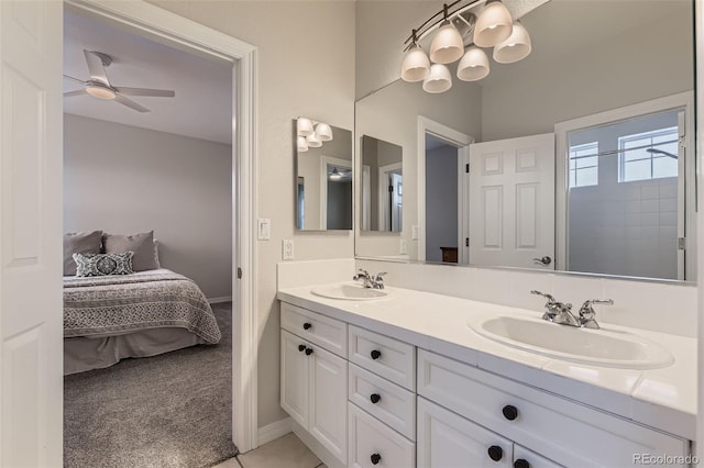 bathroom featuring ceiling fan and vanity