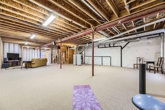 basement featuring gas water heater