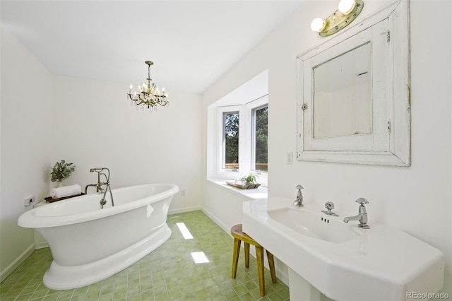 133 Mine Ln, Boulder, CO 80302 - full bath with a soaking tub and a chandelier