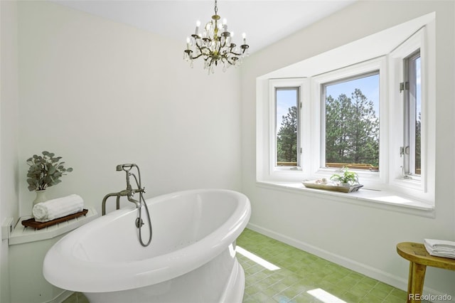 133 Mine Ln, Boulder, CO 80302 - full bathroom with a freestanding bath, a chandelier, and tile patterned floors