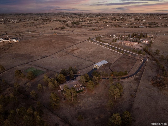 view of aerial view at dusk