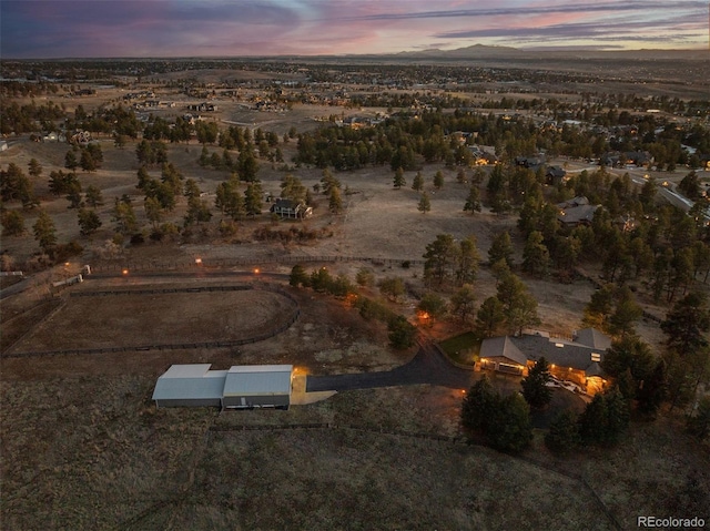 view of aerial view at dusk