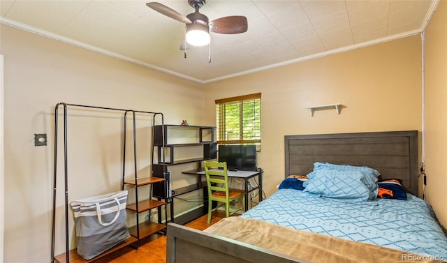 2876 S Wolff St, Denver, CO 80236 - bedroom featuring ornamental molding, wood finished floors, and ceiling fan