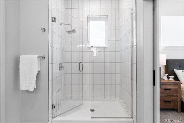 bathroom featuring a stall shower