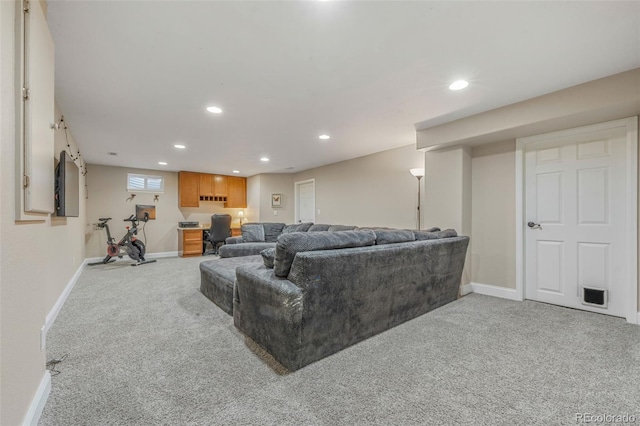 living room with light colored carpet