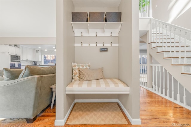 mudroom featuring hardwood / wood-style flooring and a healthy amount of sunlight