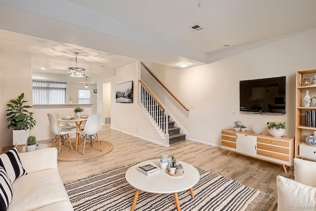 living room with light wood-type flooring