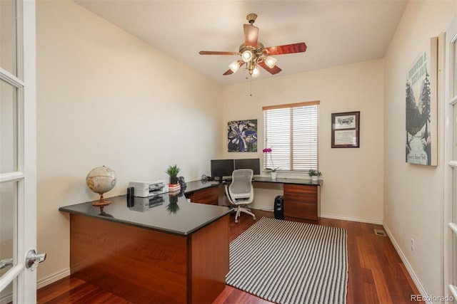 2105 Baguette Dr, Castle Rock, CO 80108 - office area featuring a ceiling fan and wood finished floors