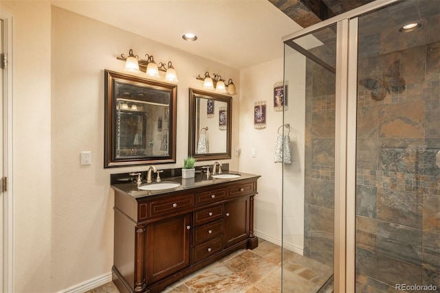 2105 Baguette Dr, Castle Rock, CO 80108 - full bathroom featuring a stall shower and double vanity