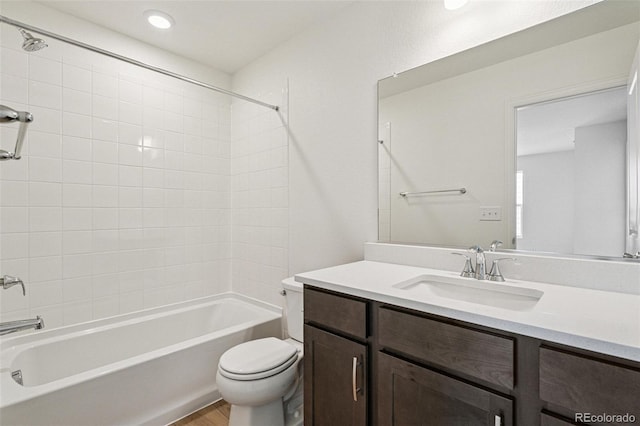 13568 E 111th Ave, Commerce City, CO 80022 - bathroom featuring vanity, shower / tub combination, wood finished floors, and recessed lighting