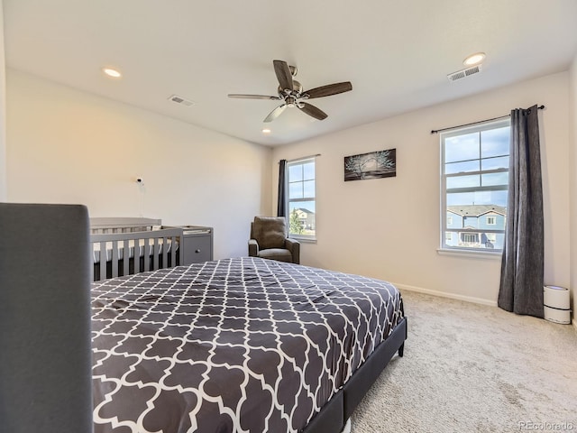 917 White Leaf Cir, Castle Rock, CO 80108 - bedroom with carpet flooring, recessed lighting, a ceiling fan, and baseboards