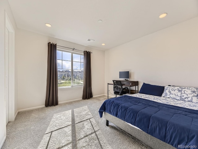 917 White Leaf Cir, Castle Rock, CO 80108 - bedroom featuring light carpet, baseboards, and recessed lighting