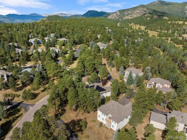 drone / aerial view featuring a mountain view