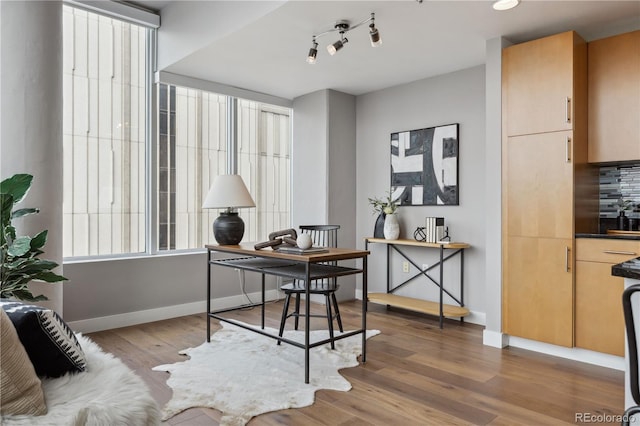 home office featuring a wealth of natural light and hardwood / wood-style flooring