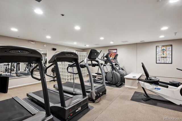 3131 E Alameda Ave Unit 704, Denver, CO 80209 - workout area with carpet floors and recessed lighting