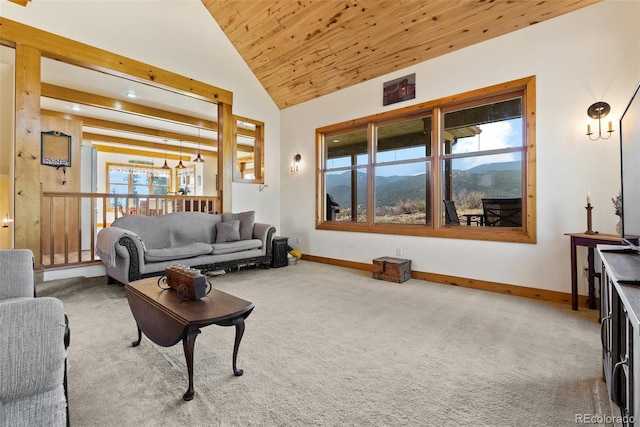 582 Buddy Rd, Bailey, CO 80421 - living room with carpet floors, wooden ceiling, a healthy amount of sunlight, and lofted ceiling