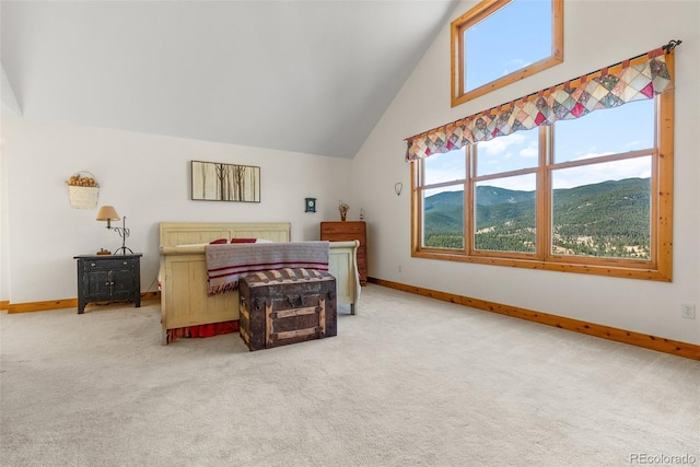 582 Buddy Rd, Bailey, CO 80421 - carpeted bedroom featuring baseboards and high vaulted ceiling