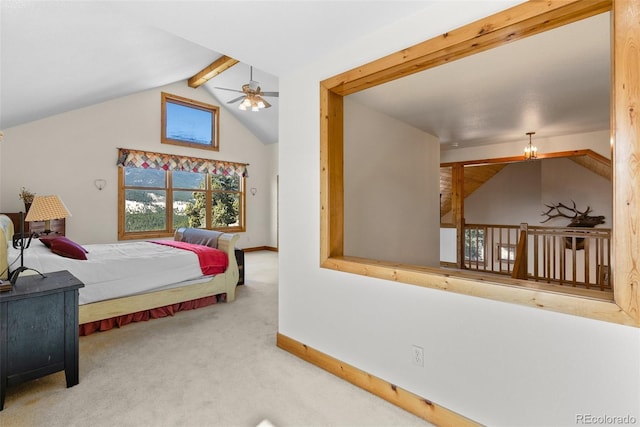 582 Buddy Rd, Bailey, CO 80421 - bedroom with baseboards, vaulted ceiling with beams, and carpet