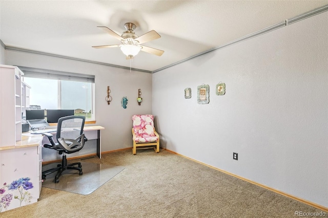 11960 Conestoga Trl, Elbert, CO 80106 - home office with carpet flooring, ceiling fan, and baseboards