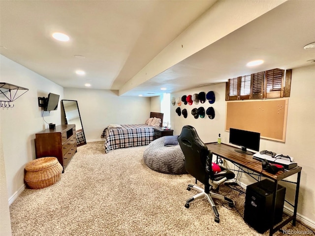 bedroom with baseboards, carpet flooring, and recessed lighting