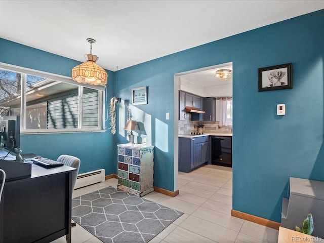 office featuring baseboard heating and light tile patterned floors