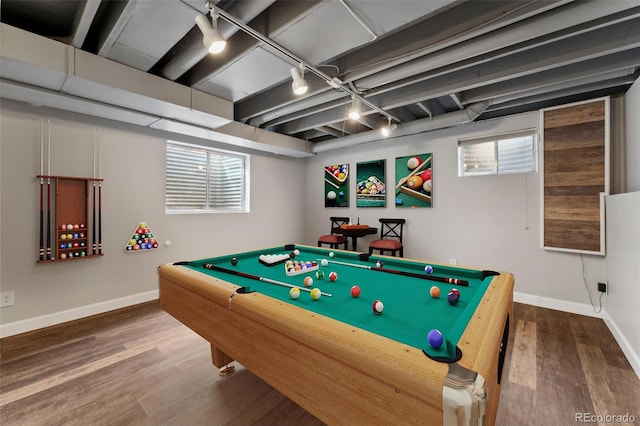 13849 W 66th Dr, Arvada, CO 80004 - game room with wood finished floors, plenty of natural light, track lighting, and billiards