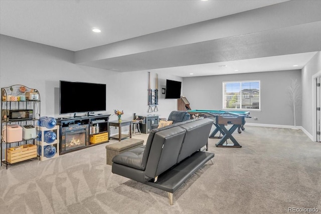 23913 E Swallow Cir, Aurora, CO 80016 - living area with carpet flooring, recessed lighting, and billiards