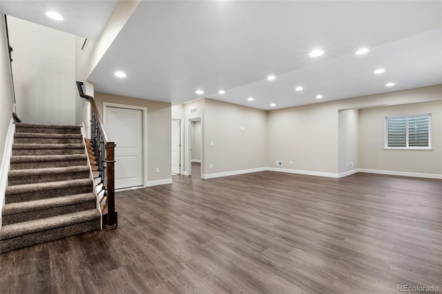 basement with wood-type flooring