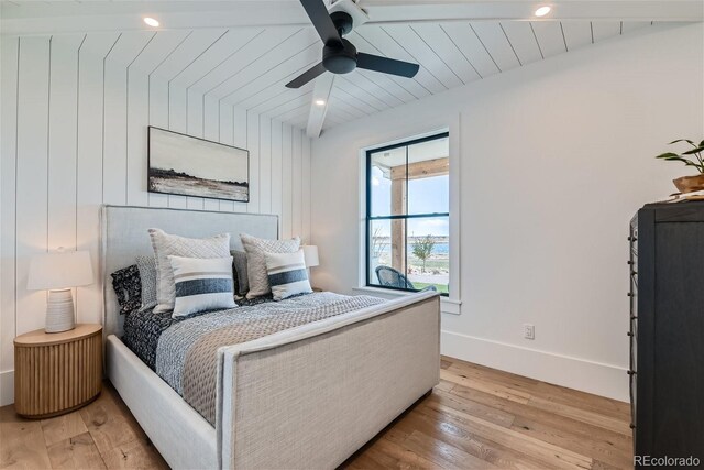 bedroom featuring ceiling fan and light hardwood / wood-style flooring