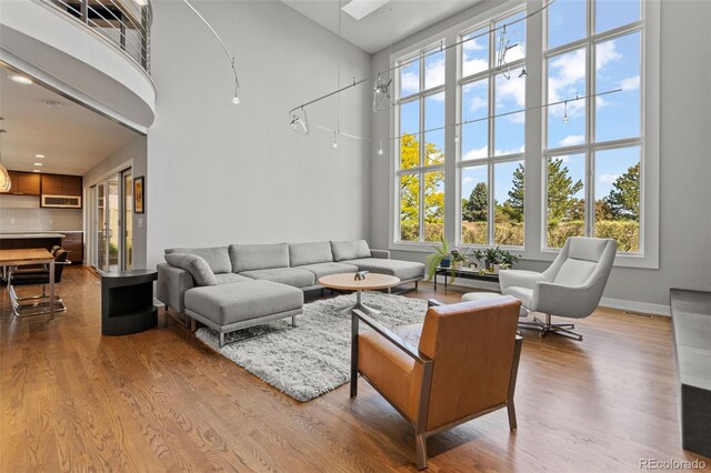 10293 E Sheri Ln, Englewood, CO 80111 - living area featuring a towering ceiling and wood finished floors