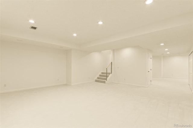 10293 E Sheri Ln, Englewood, CO 80111 - finished below grade area featuring recessed lighting, stairway, and light carpet