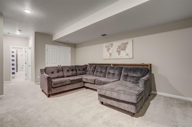 1341 Solitaire St, Colorado Springs, CO 80905 - living room featuring baseboards, visible vents, and carpet flooring