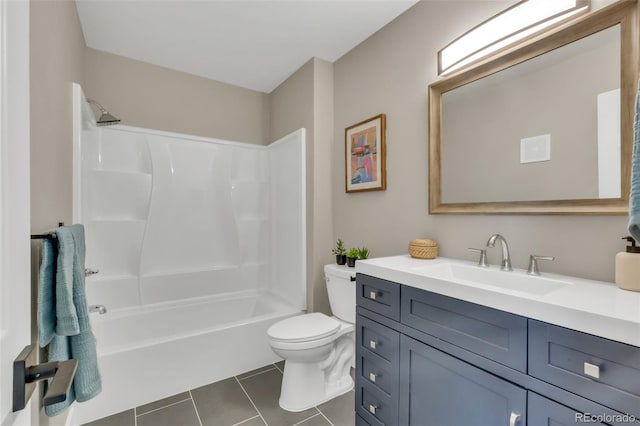 full bathroom featuring tile patterned flooring, vanity, bathing tub / shower combination, and toilet