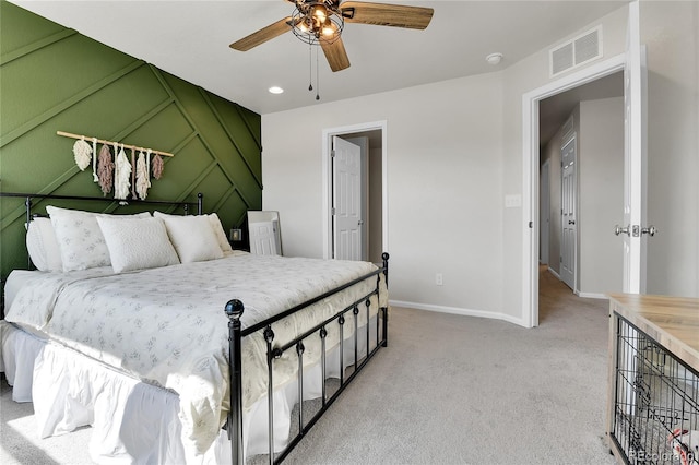 6459 N Dunkirk St, Denver, CO 80249 - bedroom featuring baseboards, light colored carpet, ceiling fan, and recessed lighting