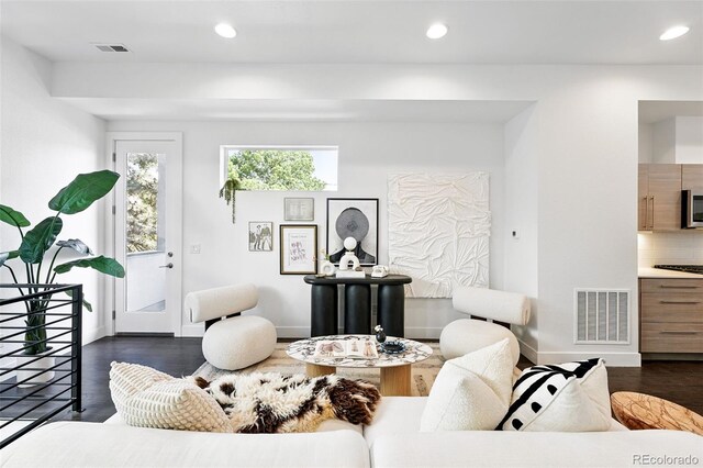 2830 W 32nd Ave, Denver, CO 80211 - living area featuring dark wood finished floors and recessed lighting