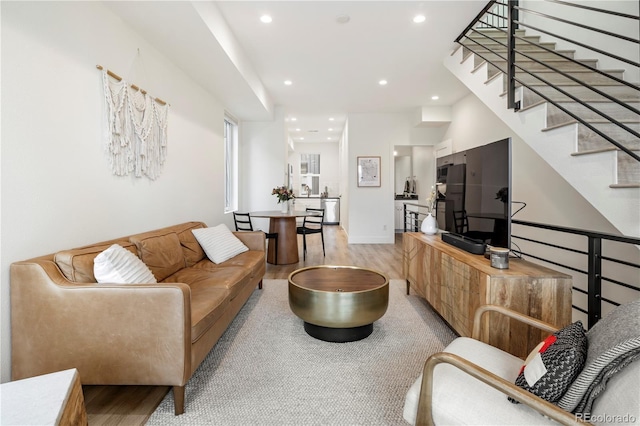 2012 W 46th Ave, Denver, CO 80211 - living area featuring light wood-style floors, recessed lighting, and stairway