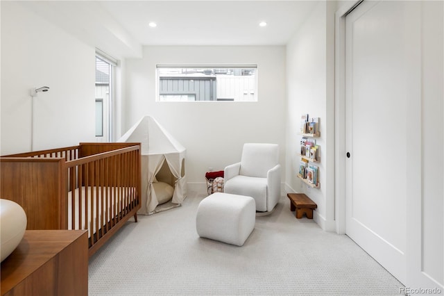 2012 W 46th Ave, Denver, CO 80211 - carpeted bedroom with a crib, baseboards, and recessed lighting