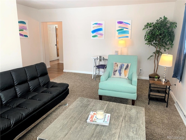 2200 W Moffat Pl, Denver, CO 80221 - living room featuring carpet, baseboards, and a baseboard heating unit